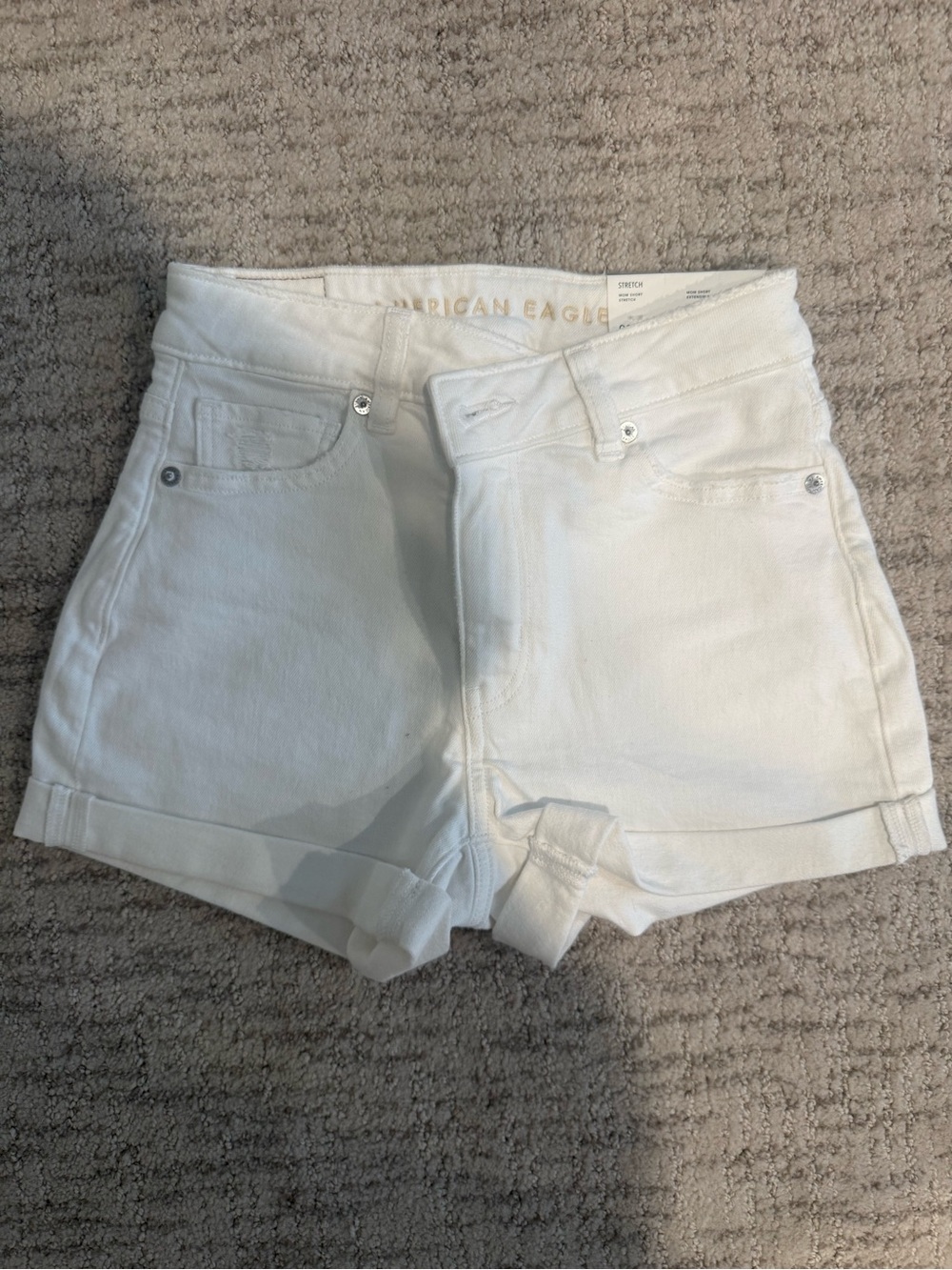 American Eagle Outfitters White Cuffed High-Rise Denim Shorts